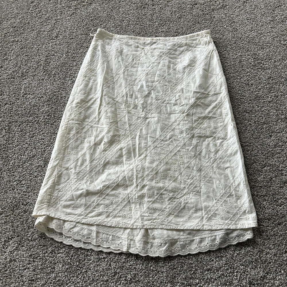 Y2K Hunt Club Skirt Womens 8 White Solid A-Line Knee Length Eyelet Lace Lined